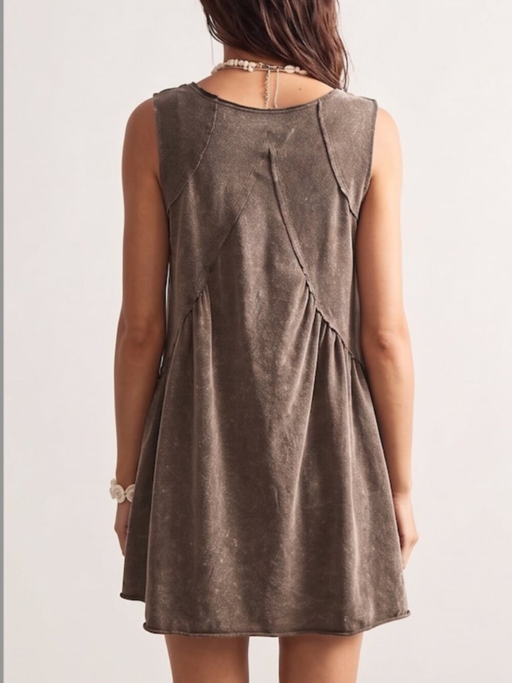 Boho V-Neck Loose Knit Short Dress Brown - Picture 3 of 6